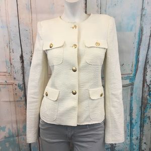 ZARA Cream Linen Blend Gold Button Blazer
